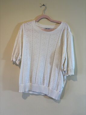 Grace Karin Cream Eyelet Knit Short Sleeve Pullover